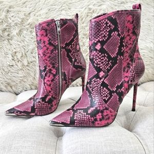 Steve Madden Pink & Black Snake-Print Stiletto Ankle Boots